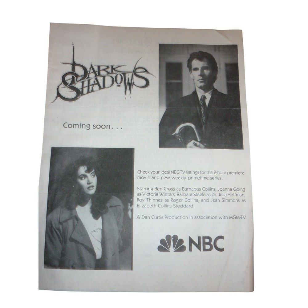 1991 Dark Shadows NBC TV Revival Promo Flyer Ben Cross Ephemera & Fan Order Form